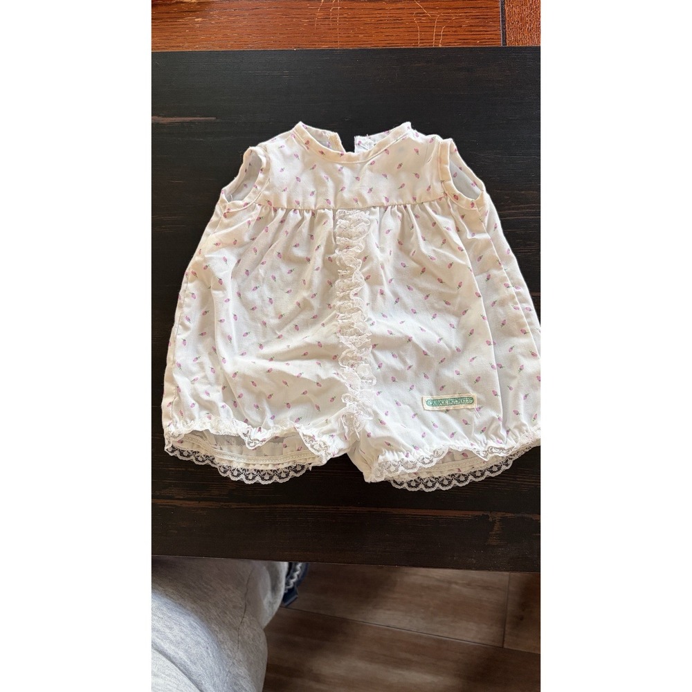 VTG Cabbage Patch Kids CPK White Romper Purple Rosebud Floral Outfit Coleco